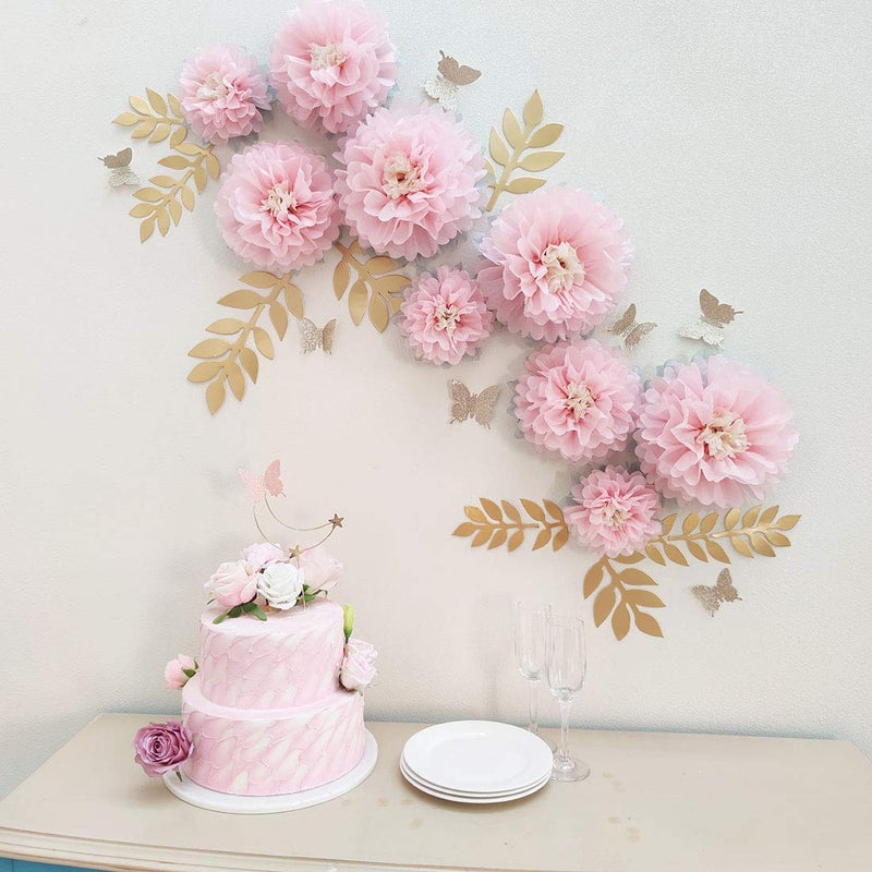 Mybbshower Paper Flower Decorations for Wall Backdrop Girld Nursery Wall Decor Wedding Bridal Shower Rooms Pink Grey Sizes 11" 9" 7" Pack of9 - Image 4